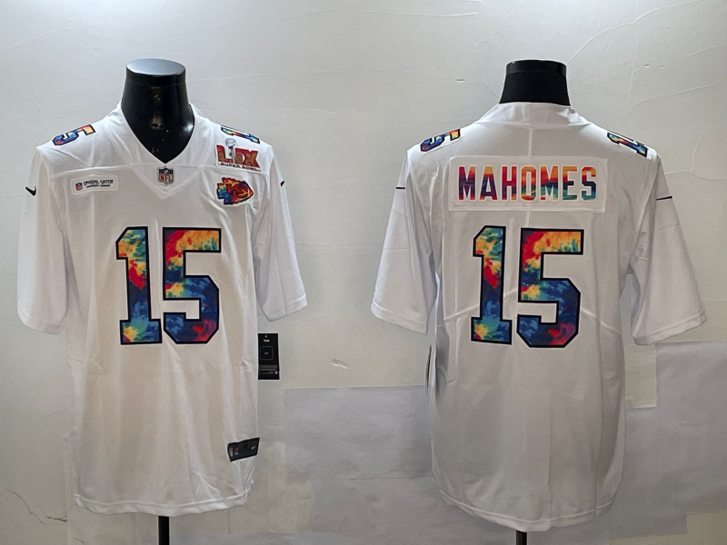Men Kansas City Chiefs #15 Mahomes White Rainbow 2025 Nike Limited NFL Jersey 